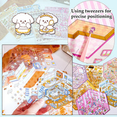 Xuoent DIY 3D sticker scene Puppy Gourmet Restaurant encourages storytelling and lively decor.