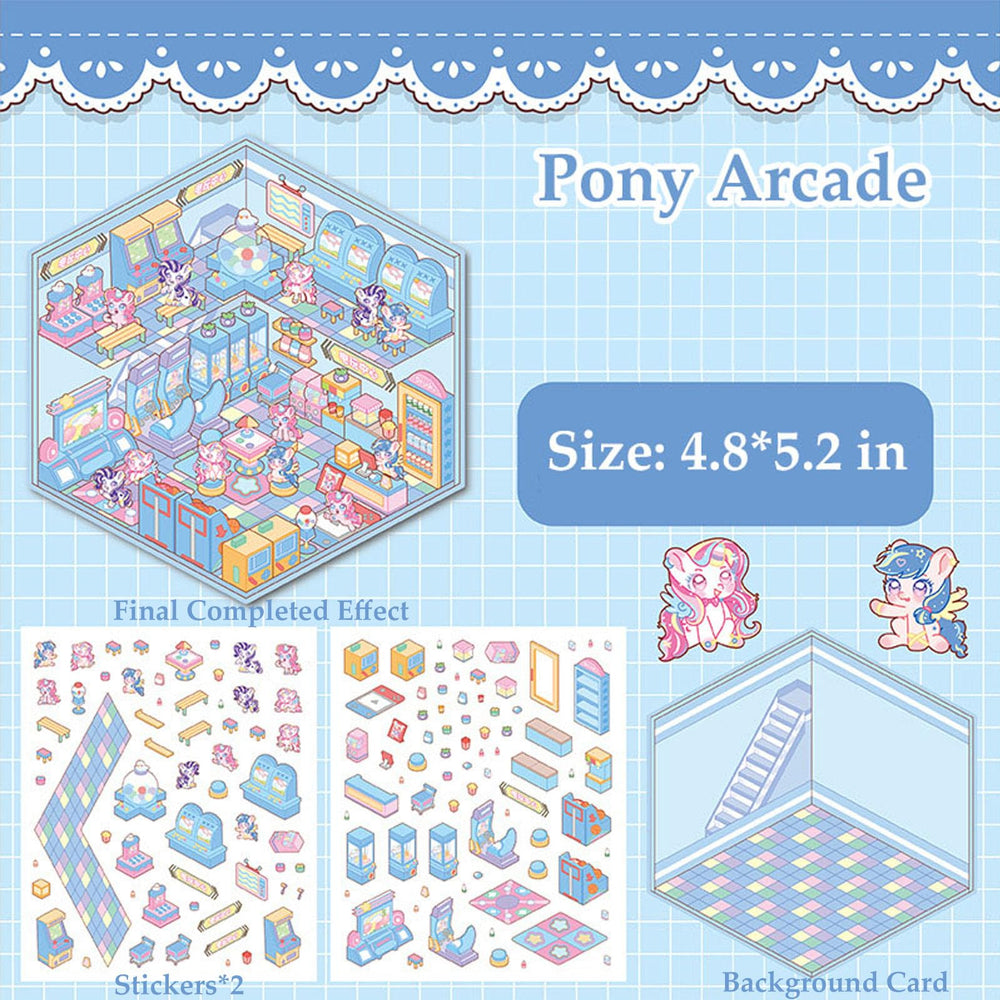 Xuoent Pony Cozy Cottage scene stickers for relaxing hobby sessions