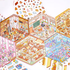 Xuoent Puppy Gourmet Restaurant scene stickers for gifting and projects