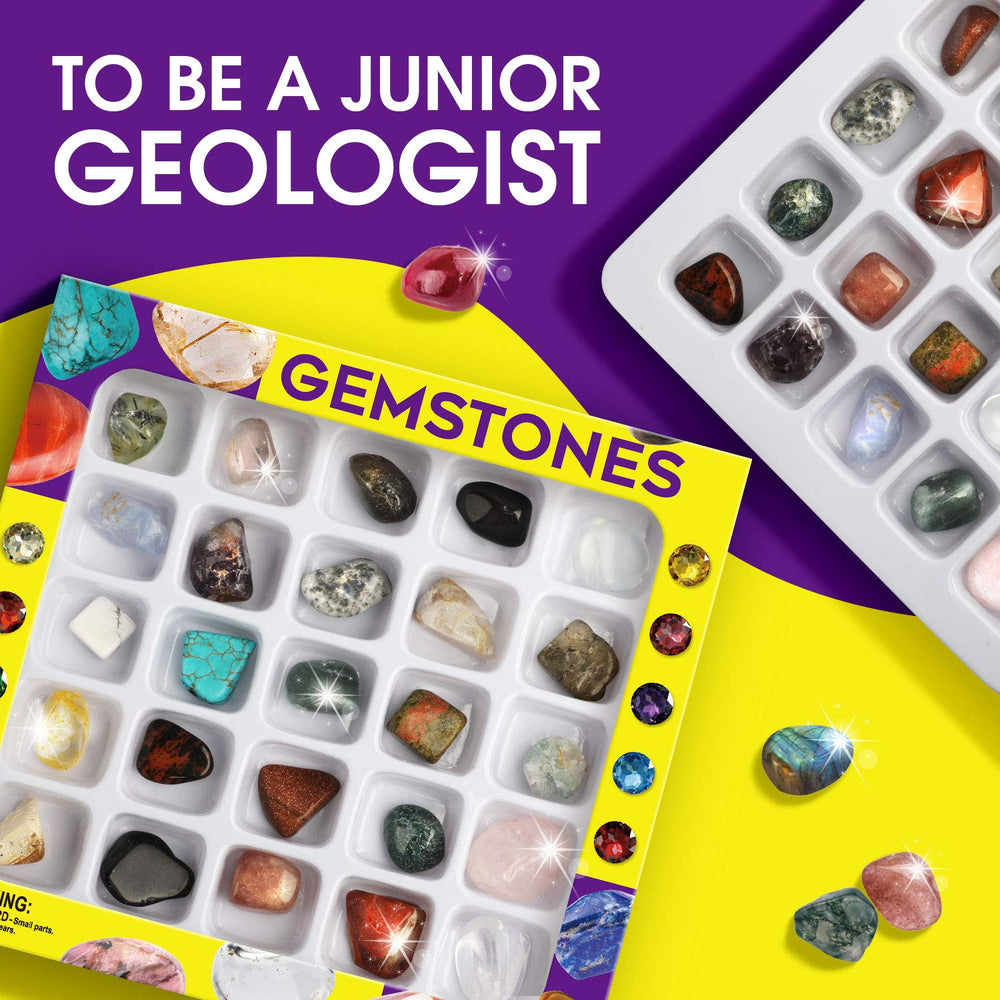 XX Tumbled stones arrangement provides smooth textures for sorting and color comparisons.