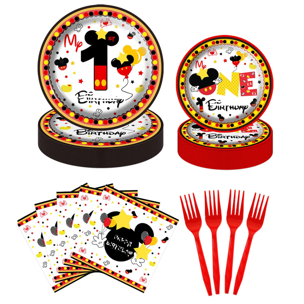 XXDecor red cartoon 9-inch plate for a 1st birthday party, durable and party-ready.