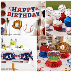 Xynic baseball plastic tablecloth protects surfaces during casual outdoor feasts.