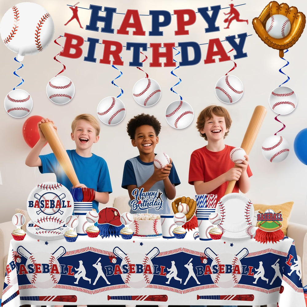 Xynic baseball tableware set includes plates, cups, and napkins for 25 guests.
