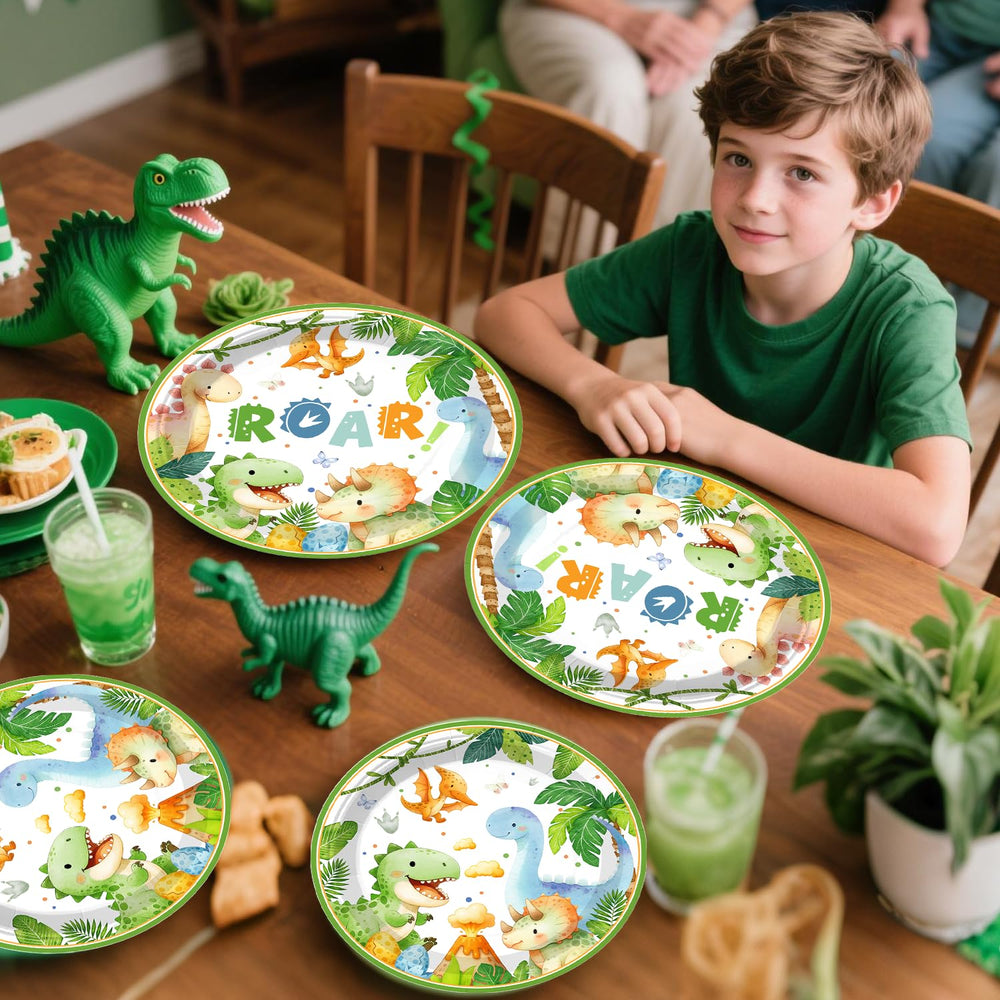 Xynic dinosaur tableware for 25 guests is sturdy and disposable