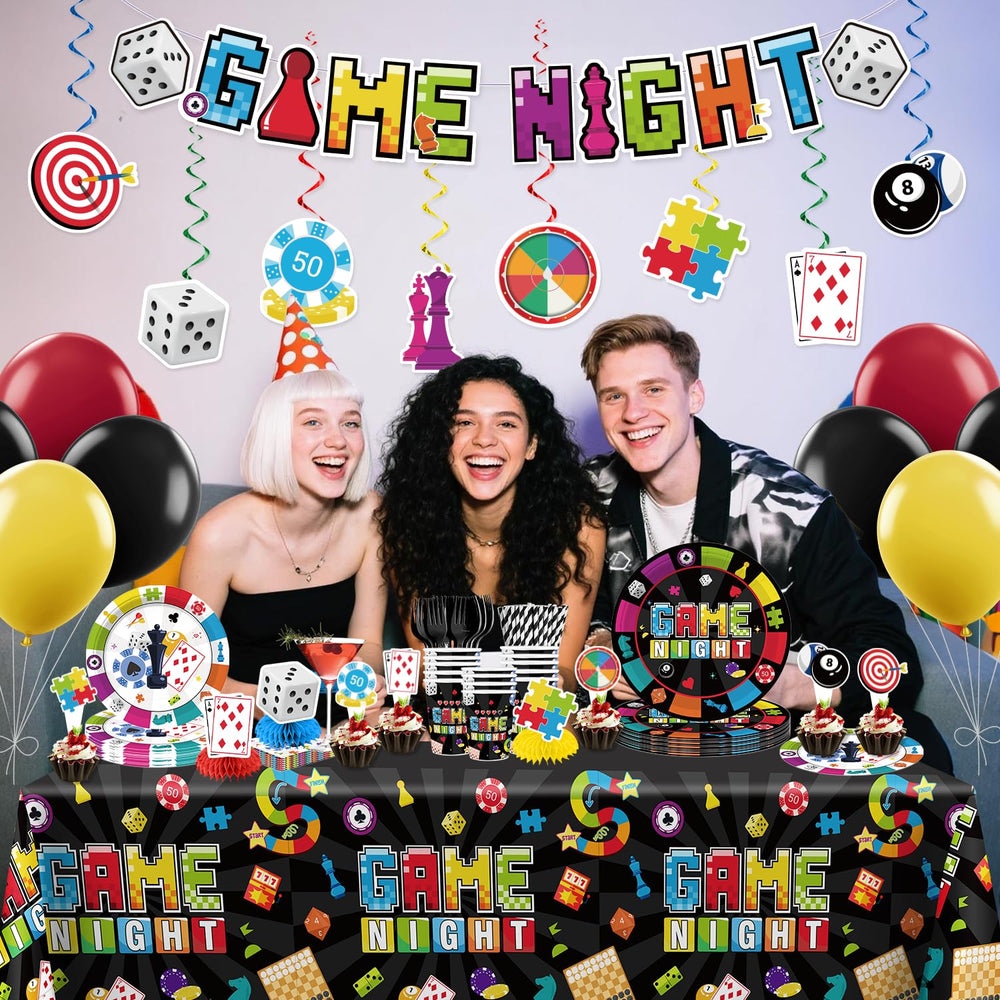 Xynic Game Night tablecloth protects surfaces while enhancing the scene.