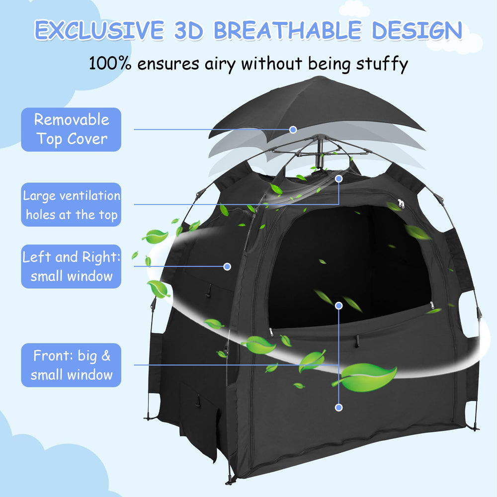 YABORAS Sleep Tent light-blocking fabric creates calmer naps.