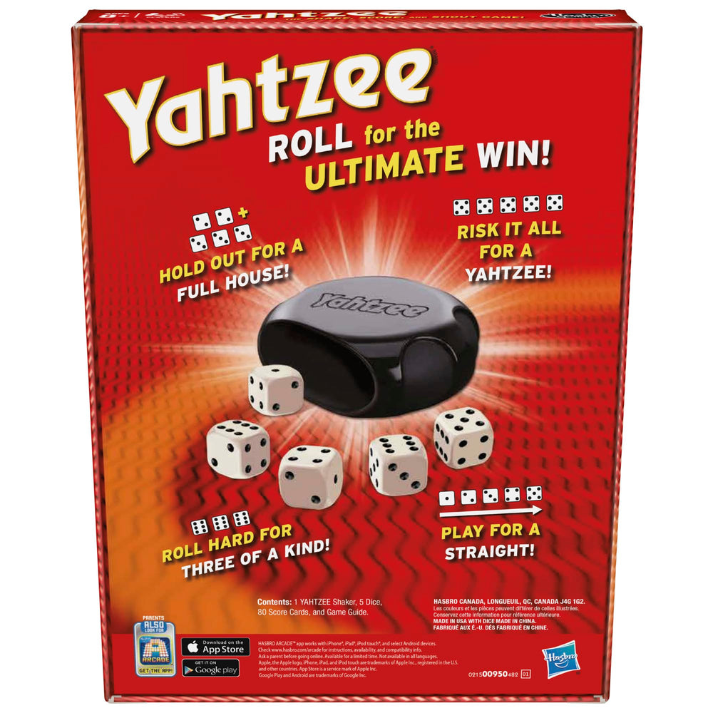 Yahtzee five dice close-up highlighting strategic play during a round