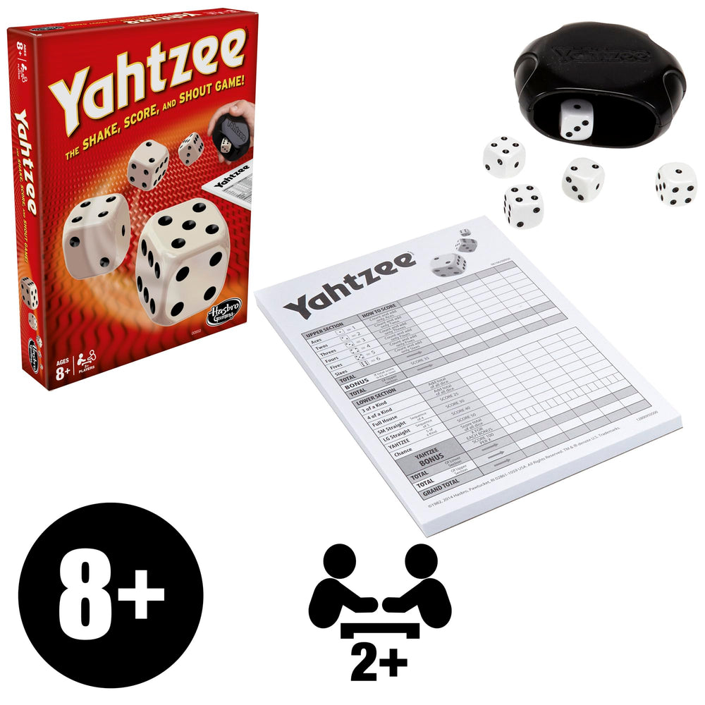 Yahtzee score cards spread for 13 rounds of family competition