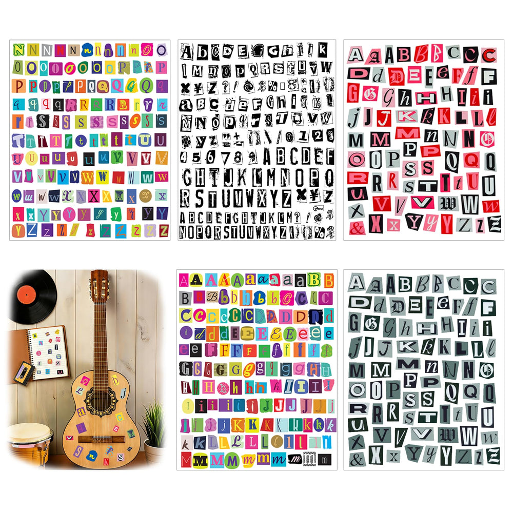 Yanroom 1665pcs vintage alphabet stickers on an 8x10 sheet for scrapbooking and journaling.
