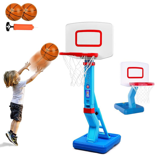 YAOASEN toddler basketball hoop poolside setup for easy outdoor play.
