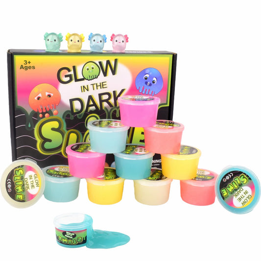 Yaobilei glow-in-the-dark slime kit with axolotl charms for vibrant nighttime play.