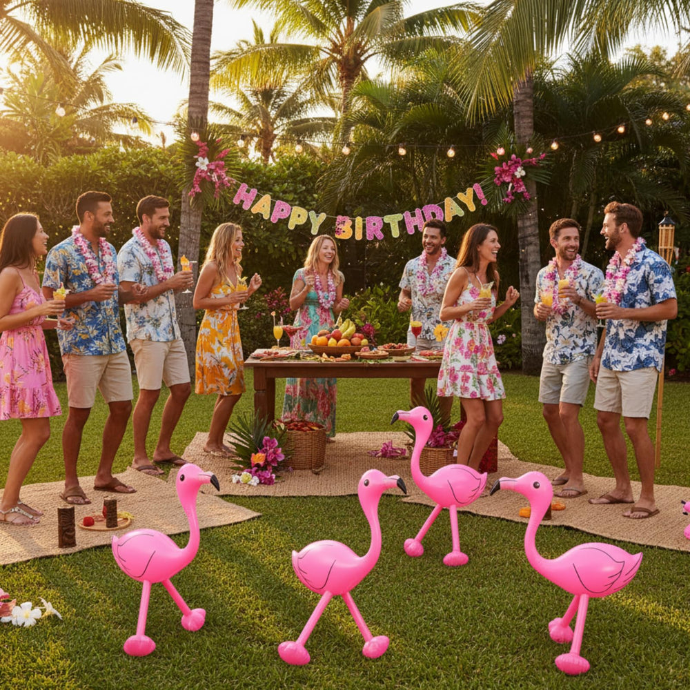 Yaomiao inflatable flamingo set, durable PVC, reusable summer decor.