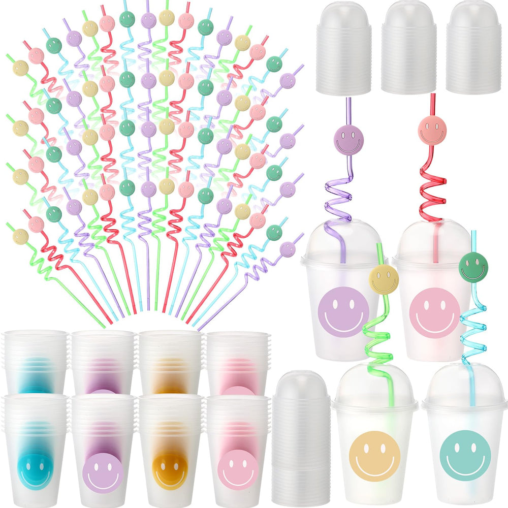 Yaomiao smile face cups with dome lids for spill-free sipping