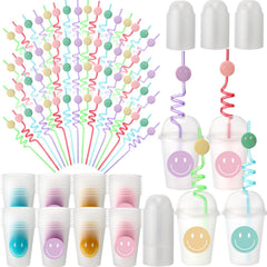 Yaomiao smile face cups with dome lids for spill-free sipping