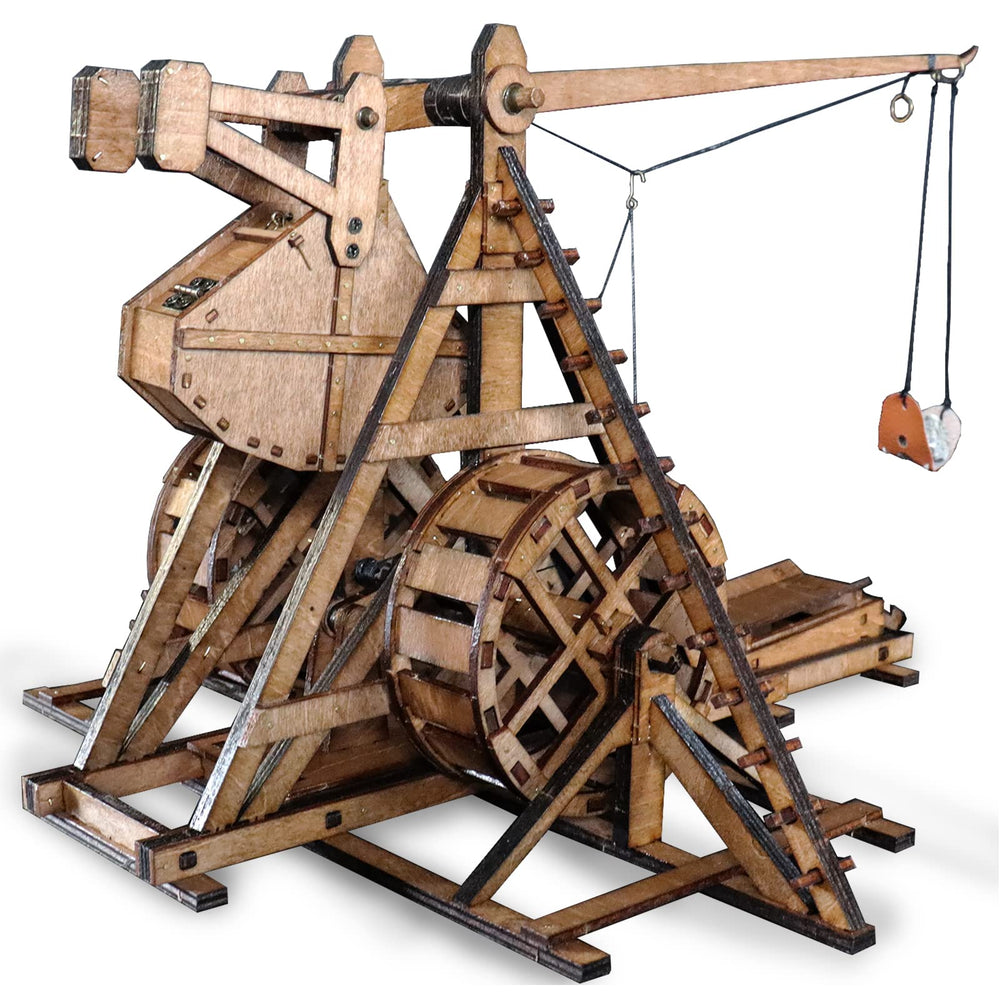 YAQUMW Mini Counterweight Trebuchet assembled on desk for interactive learning