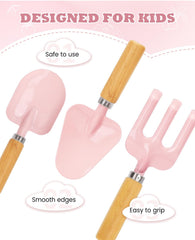 YAUNGEL kids gardening set shovels image highlighting sturdy handles for little diggers