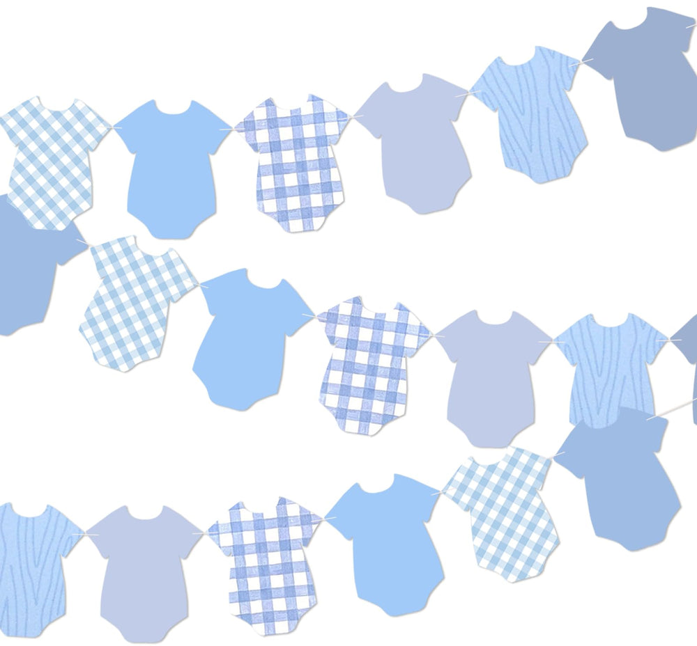 Yavxzvbw baby shower banner with blue bodysuit cutouts for festive photos.