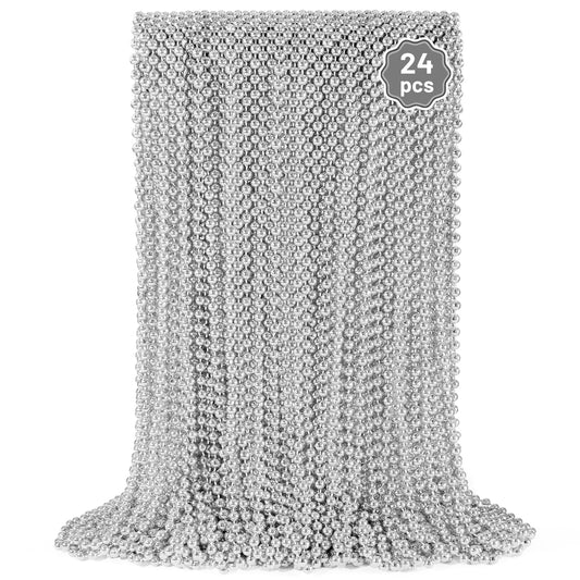 YAXINRUI 24-piece silver bead necklace set for festive party styling.