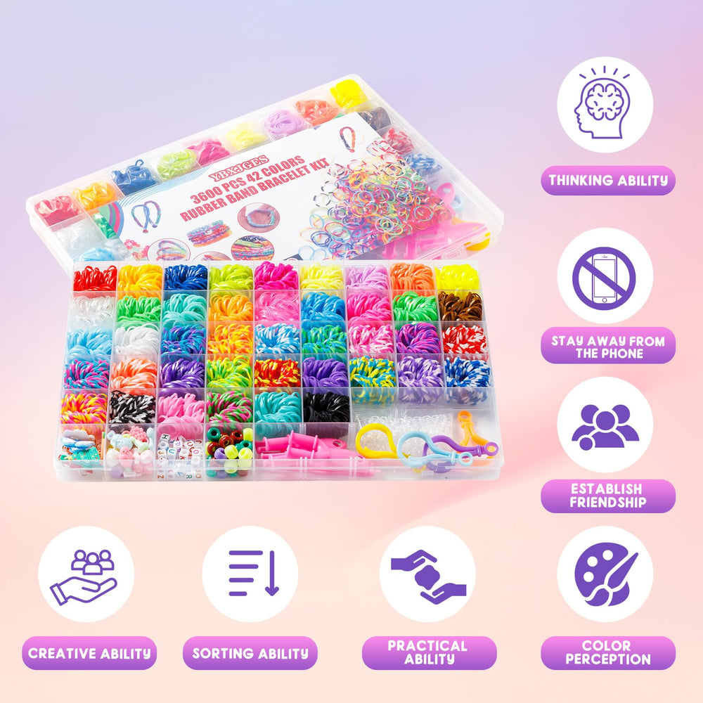 Ybxjges loom bracelet kit contents including bands, beads, clips for DIY