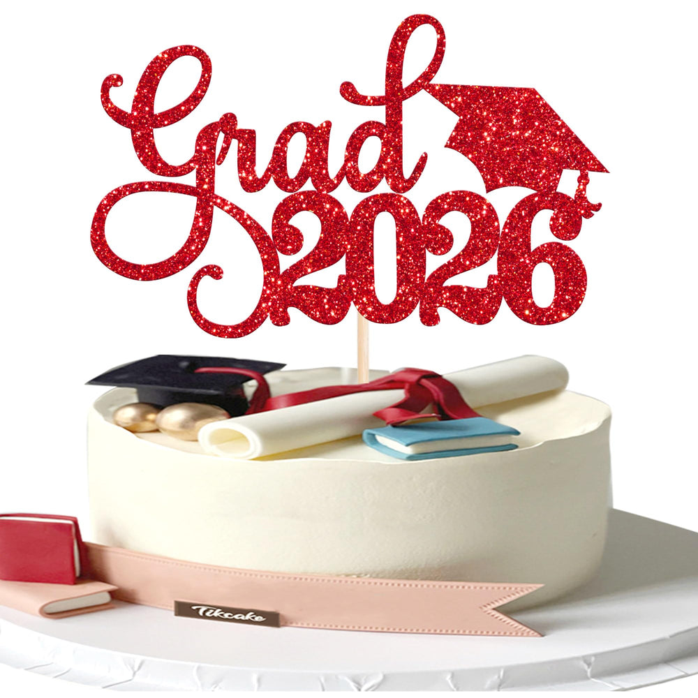YCTHUNFISH Grad 2026 glitter cake topper with cap adds festive sparkle to graduation cakes.