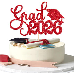 YCTHUNFISH Grad 2026 glitter cake topper with cap adds festive sparkle to graduation cakes.