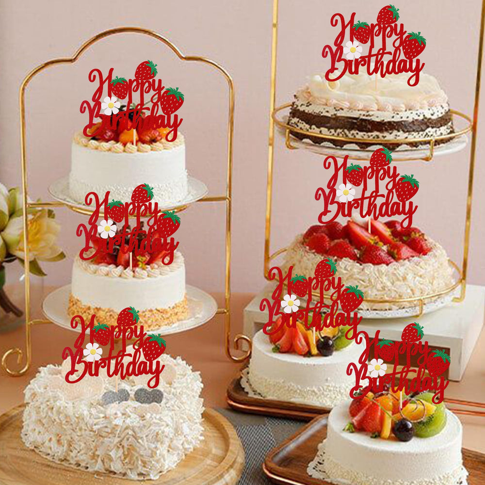 YCTHUNFISH glitter strawberry cake topper with stick enhances presentation quickly