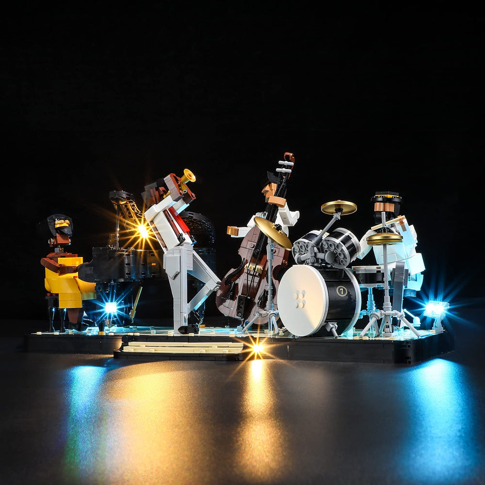 YEABRICKS LED light kit on 21334 Jazz Quartet enhances display with vibrant illumination.