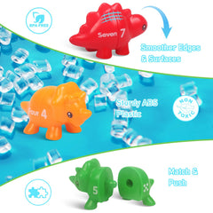 Smooth-surfaced dinosaur figures designed for little hands to hold and assemble safely.