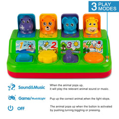 Close-up of lever and button action to pop up animals