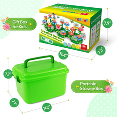 Compact green storage box keeps components organized after playtime.