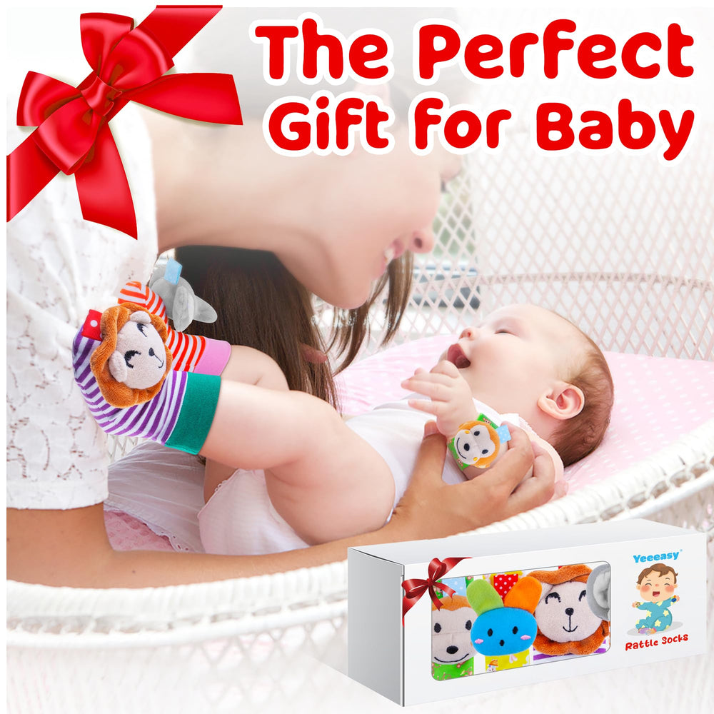 Yeeeasy animal-designs rattle set provides colorful stimulation for early play