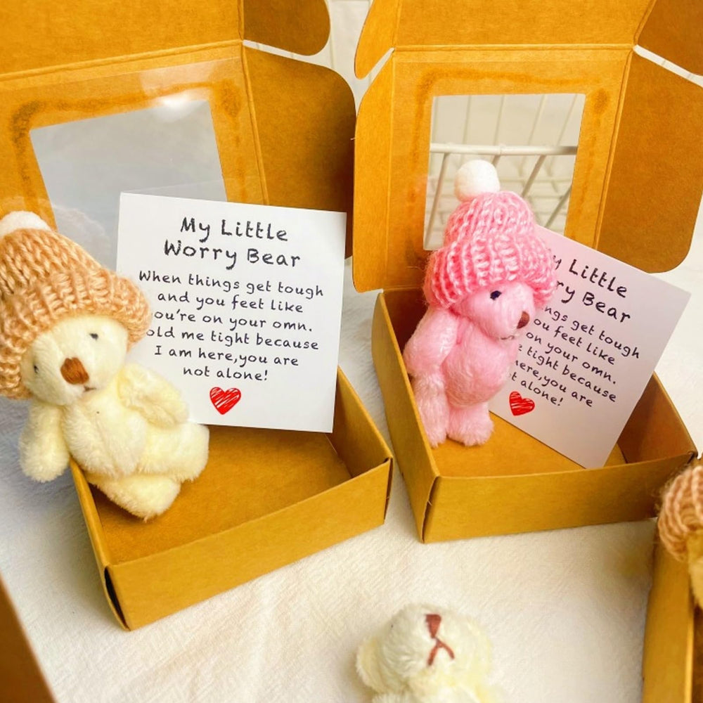 Yeesam worry bear in box pink with card inspires courage and motivation