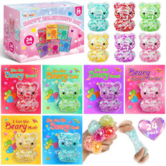 YEGEER Valentines bears and cards set shown in gift box, ideal for classroom gifts.