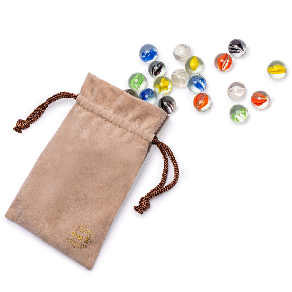 Durable glass construction enhances tactile feel during play with these marbles