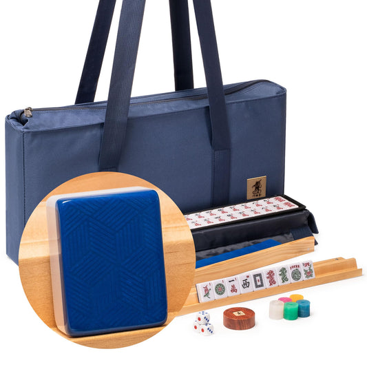 Yellow Mountain Imports Indigo Tides tiles feature a blue geometric back for stylish, durable play.