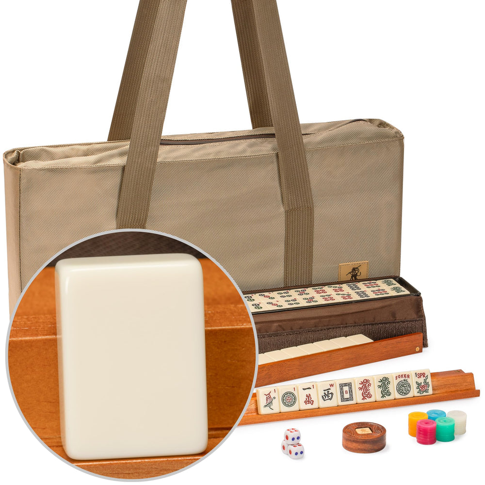 Yellow Mountain Imports Mojave tiles in ivory case for family play sessions.