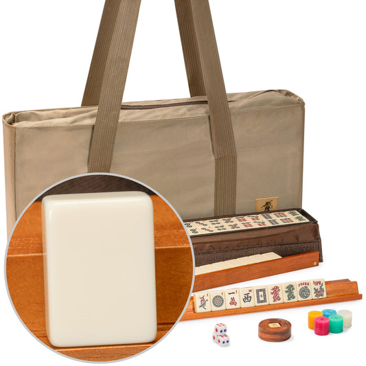Yellow Mountain Imports Mojave tiles in ivory case for family play sessions.