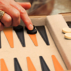 Yellow Mountain Imports travel backgammon mini velour surface adds refined touch.