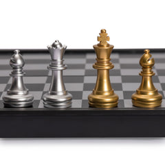 Yellow Mountain Imports travel magnetic chess set folded board for compact packing.