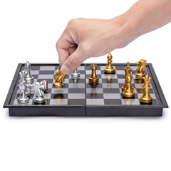 Yellow Mountain Imports travel magnetic chess set internal storage keeps pieces organized.