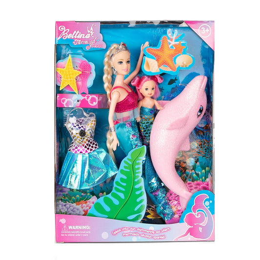 Yellow River Princess Mermaid Playset front view encourages imaginative pretend play for kids.
