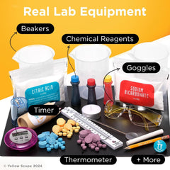 Yellow Scope safety goggles provide colorful eye protection for experiments.