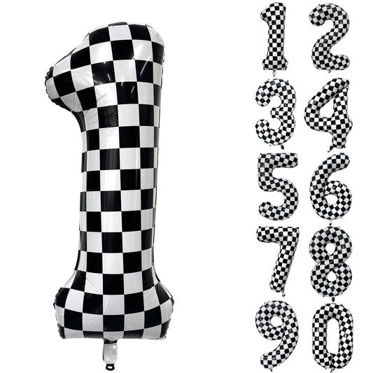 Yeodong checkered number balloon 1 in black and white, 40 inch, ideal birthday decor