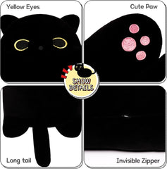 Yeqivo Black Cat Pillow face detail with a cute, inviting expression