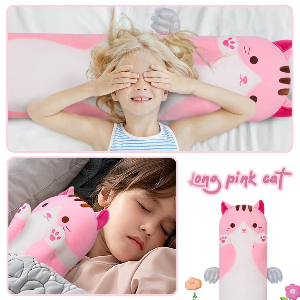 Yeqivo pink 110cm cat plush as a large cozy cuddle buddy
