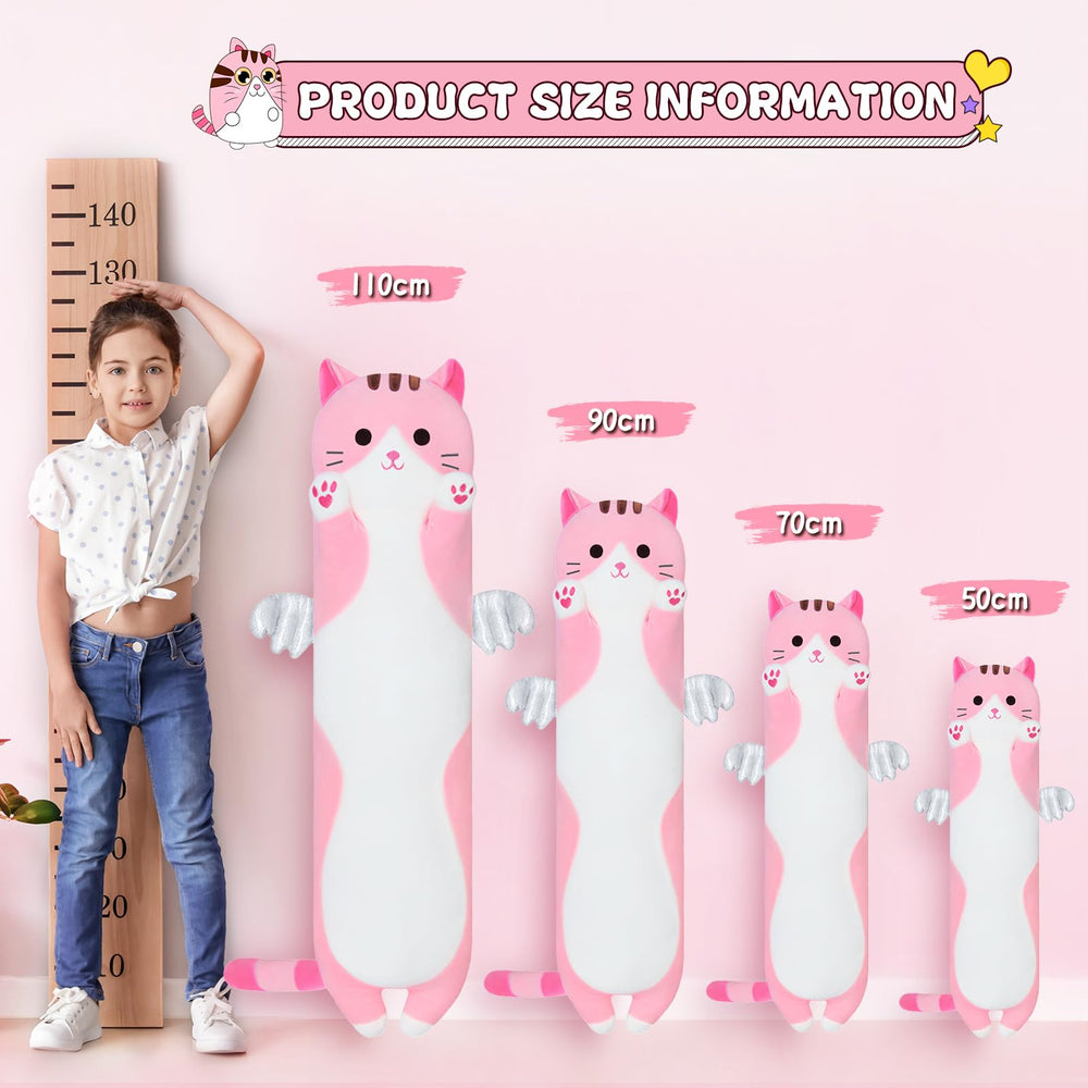 Yeqivo plush cat pillow 90cm soft cuddle companion for kids.