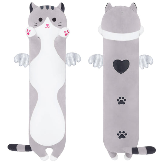 Yeqivo soft cat plush pillow grey 70cm for cozy lounging and cuddling
