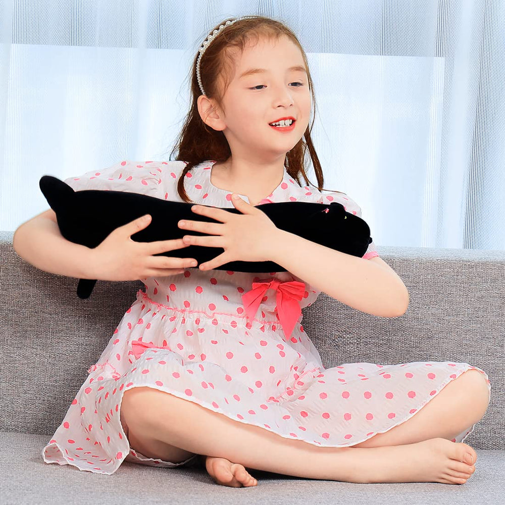 Yeqivo soft plush cat body pillow 130cm in black acts as a comforting sleep companion.