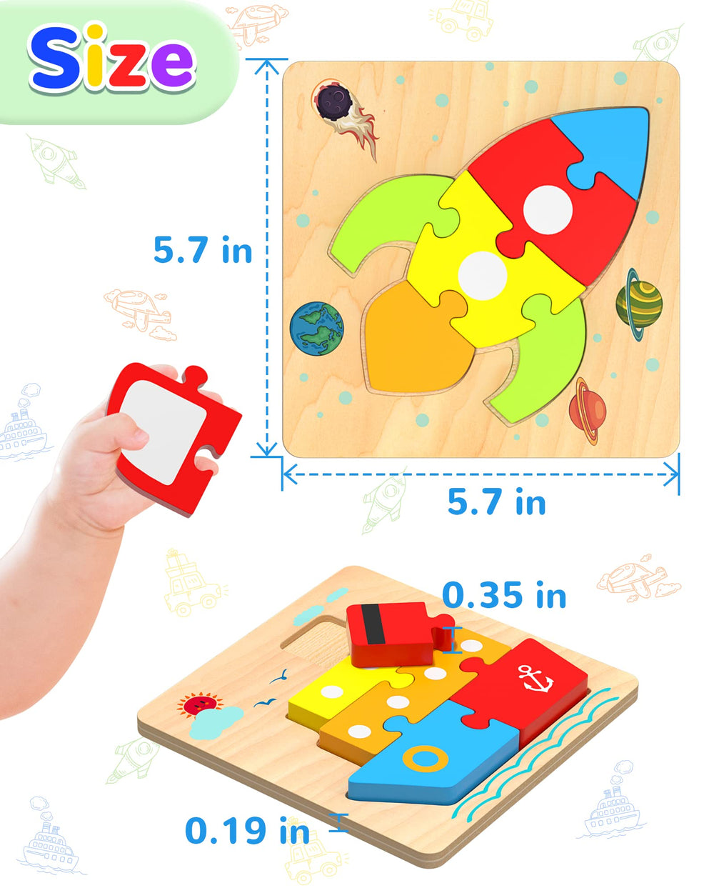 Yetonamr wooden toddler puzzle train fosters sequencing and language development with vehicle names