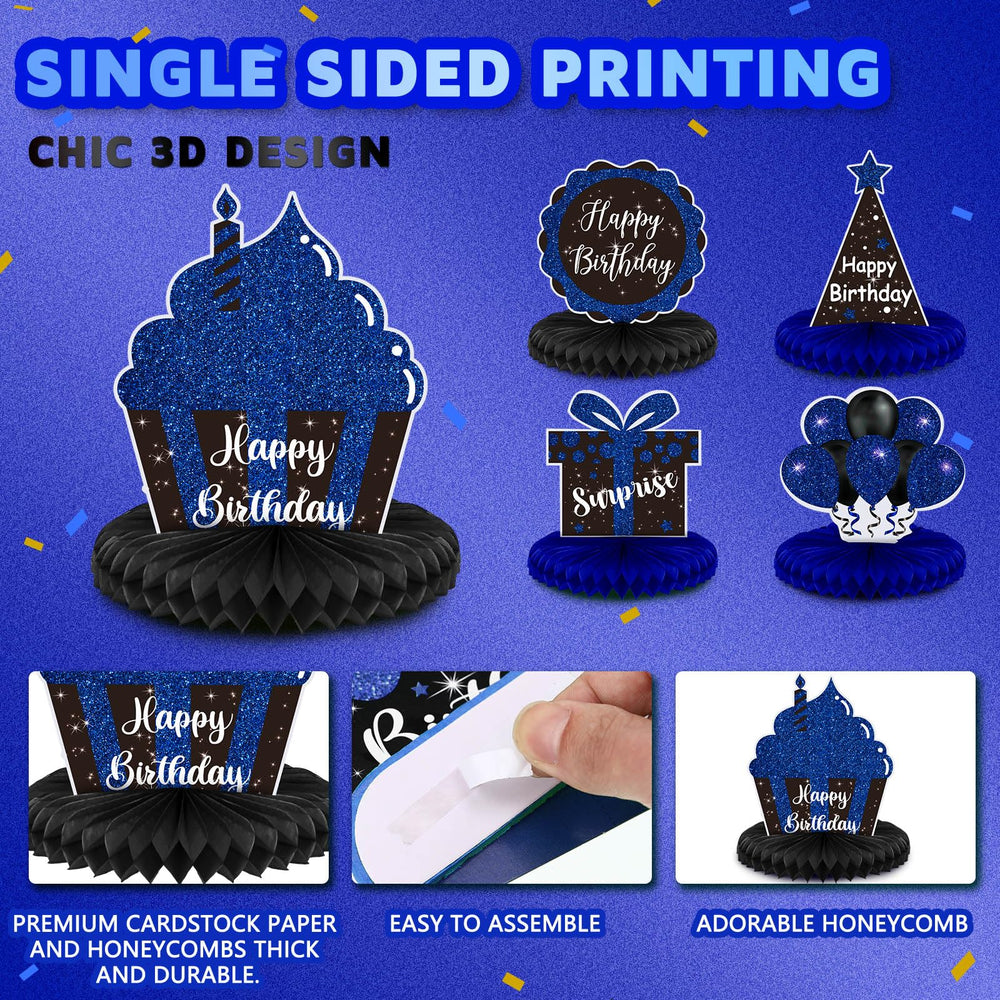Yexiya blue and black table toppers add quick, easy party decoration